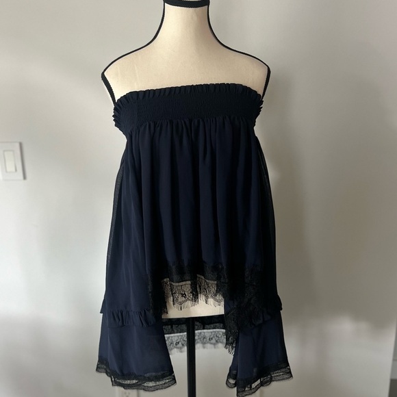 Nicholas Tops - Nicholas Navy Lace Off Shoulder Top